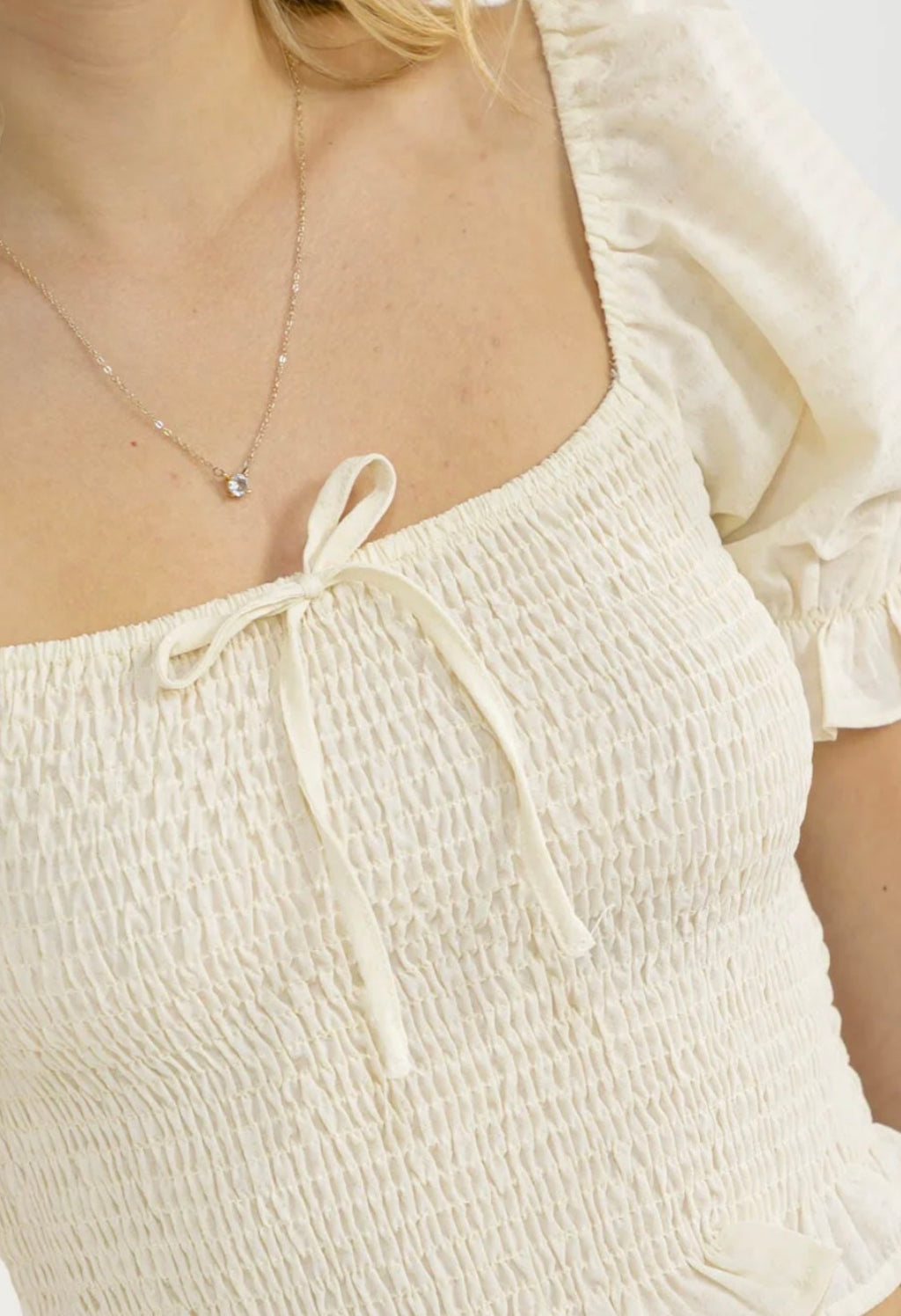 Short Puff Sleeve Square Neck Smock Top