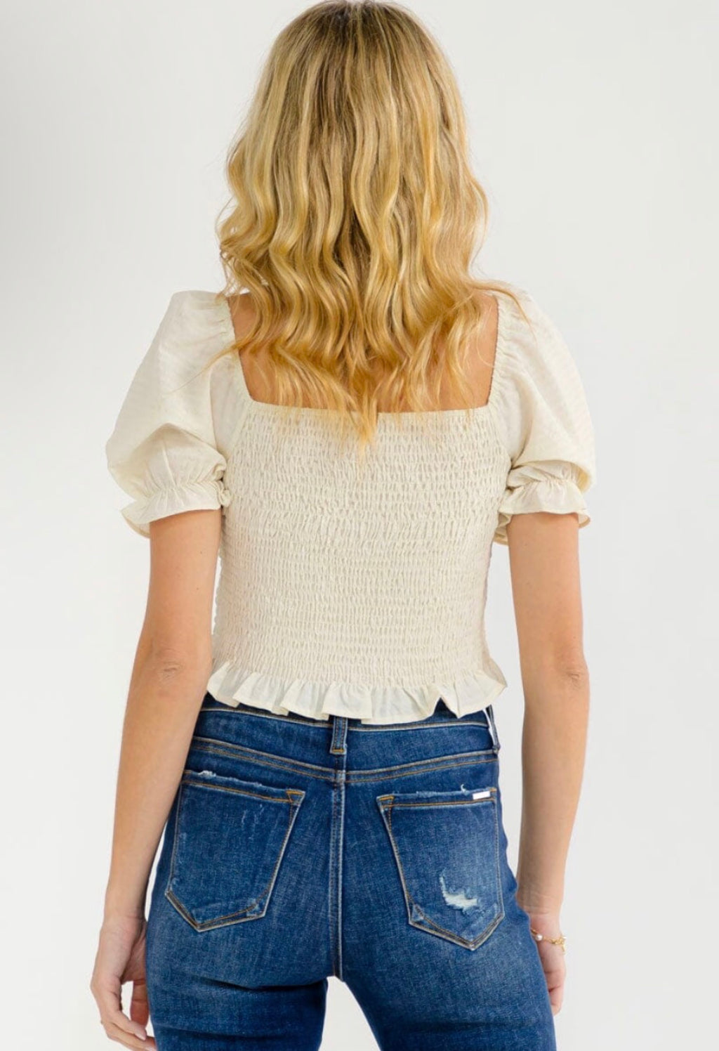 Short Puff Sleeve Square Neck Smock Top