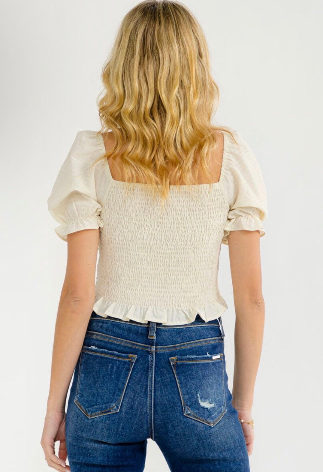 Short Puff Sleeve Square Neck Smock Top