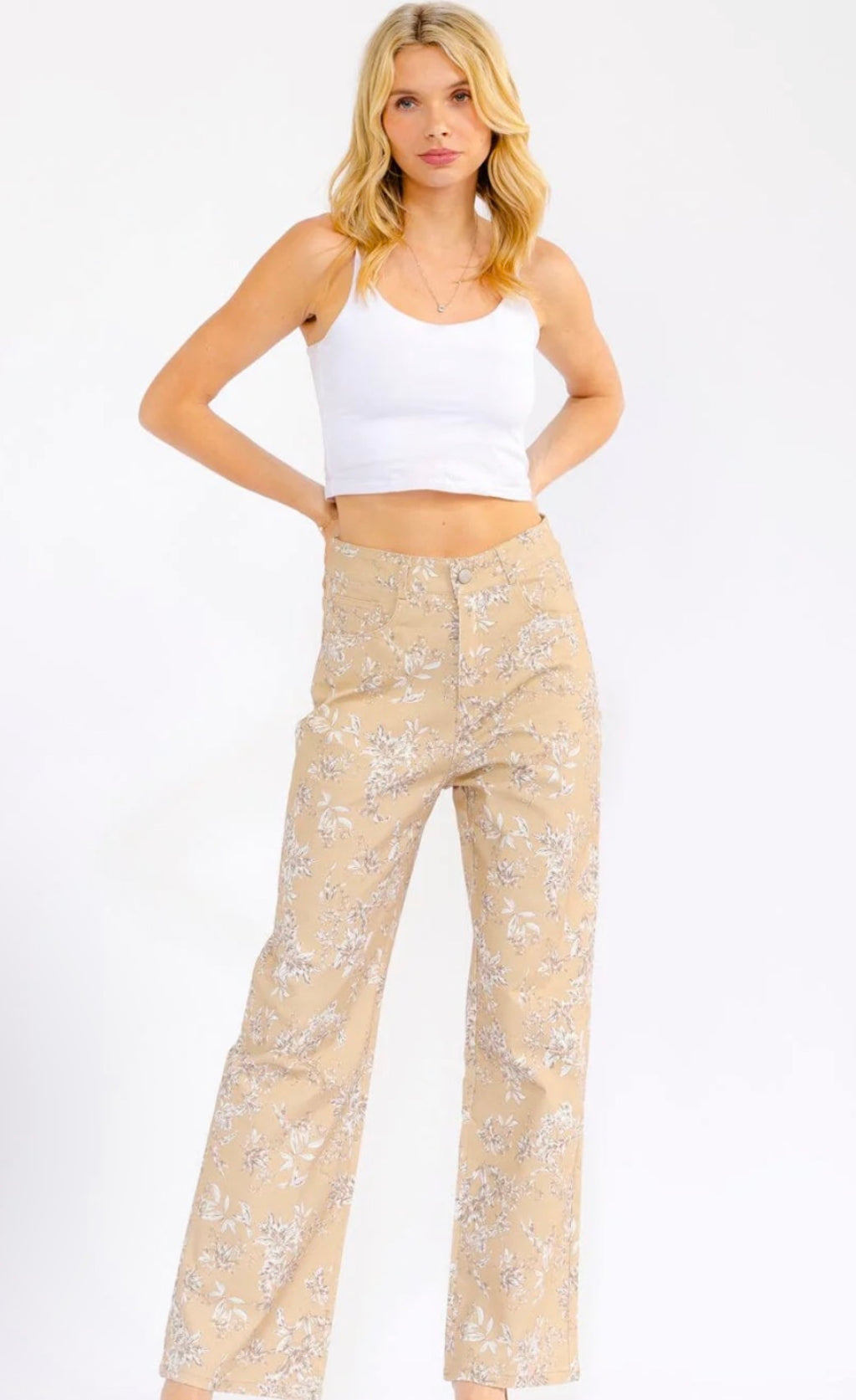 Tan Denim Floral Pants