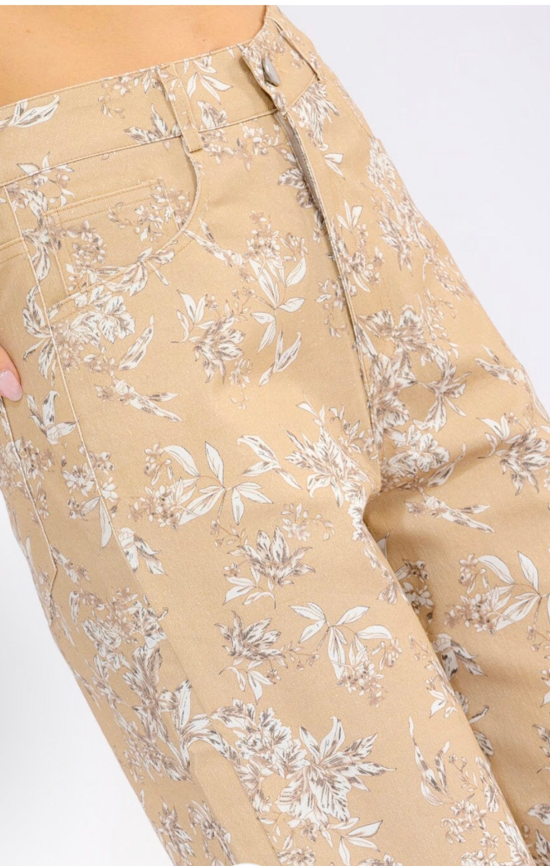 Tan Denim Floral Pants