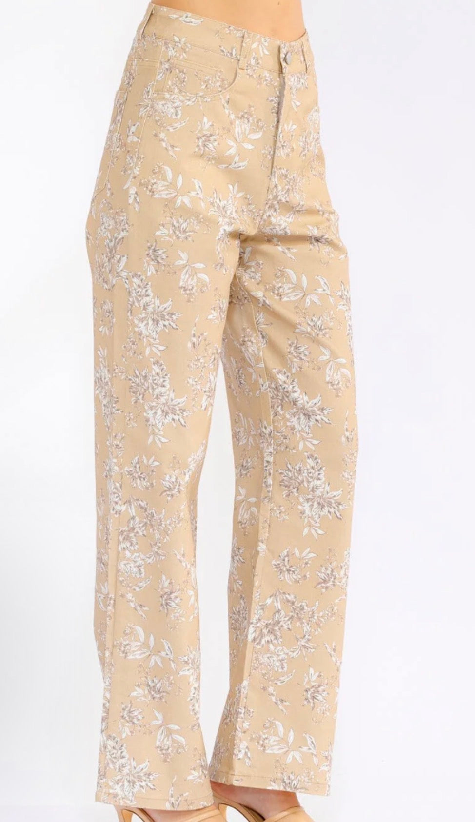 Tan Denim Floral Pants