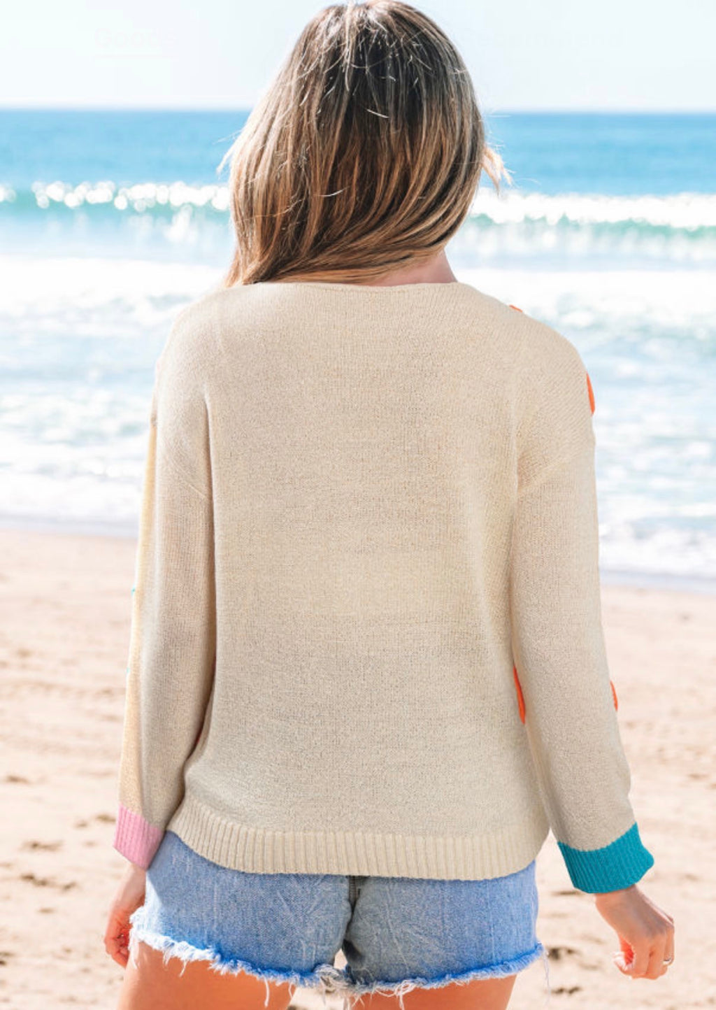 Jet Stream Contrast Flower Detail Colorblock Cuffed Loose Sweater