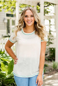Beige With Teal Detail T-Shirt