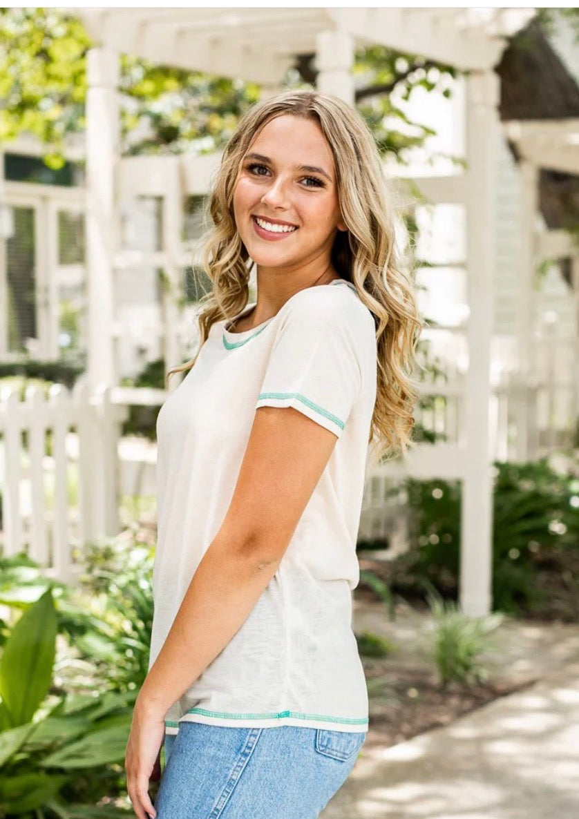 Beige With Teal Detail T-Shirt