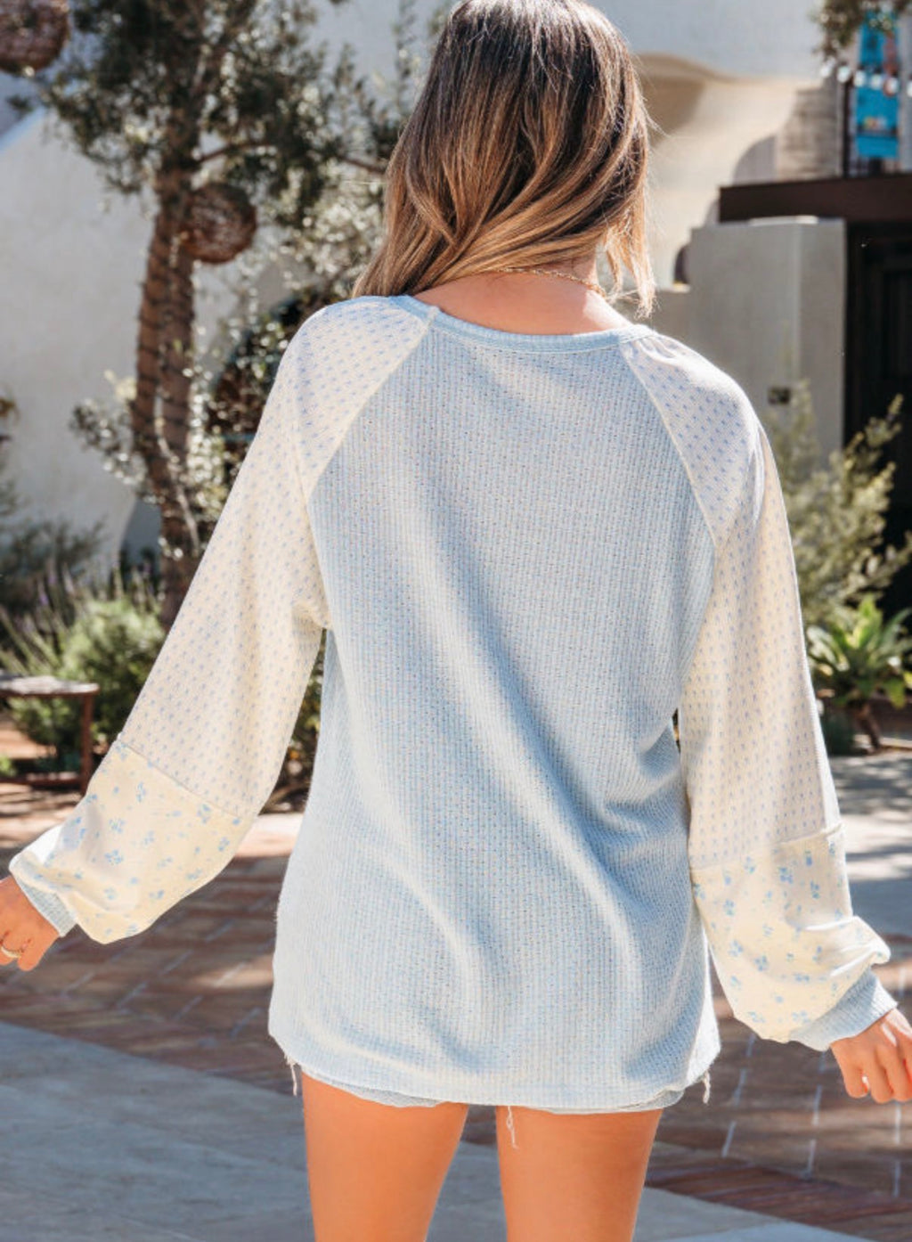 Patchwork Ditsy Floral Color-block Long Sleeve Tee