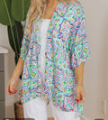 Boho Floral Printed Rhinestone 3/4 Sleeve kimono