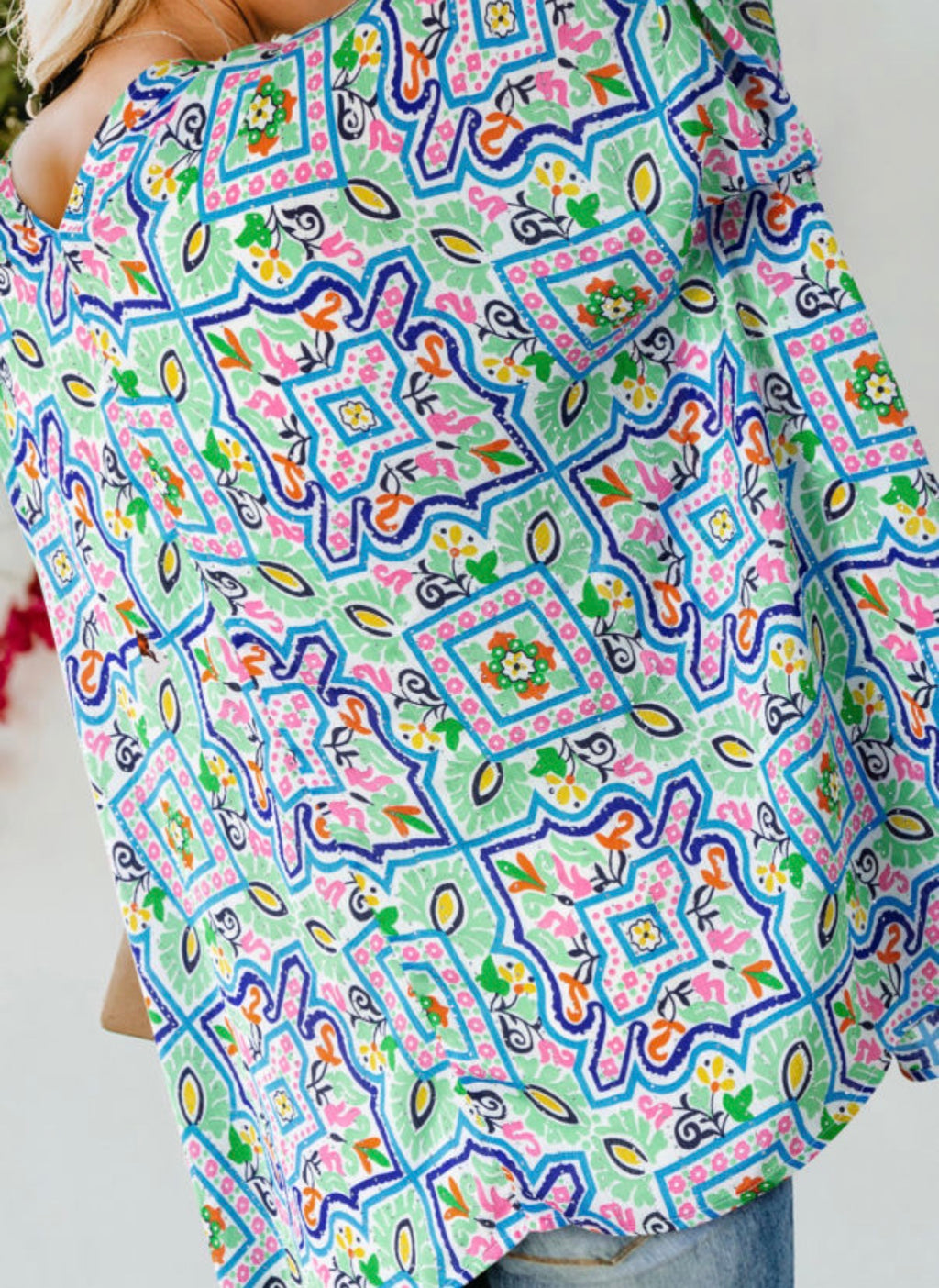 Boho Floral Printed Rhinestone 3/4 Sleeve kimono