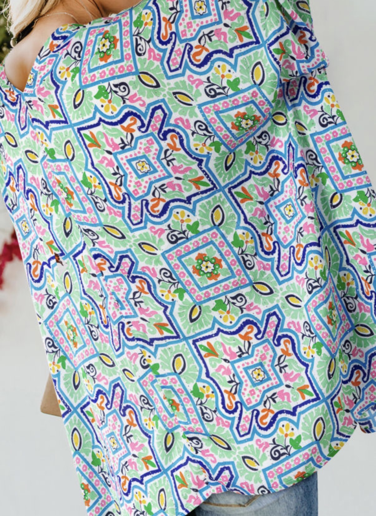 Boho Floral Printed Rhinestone 3/4 Sleeve kimono
