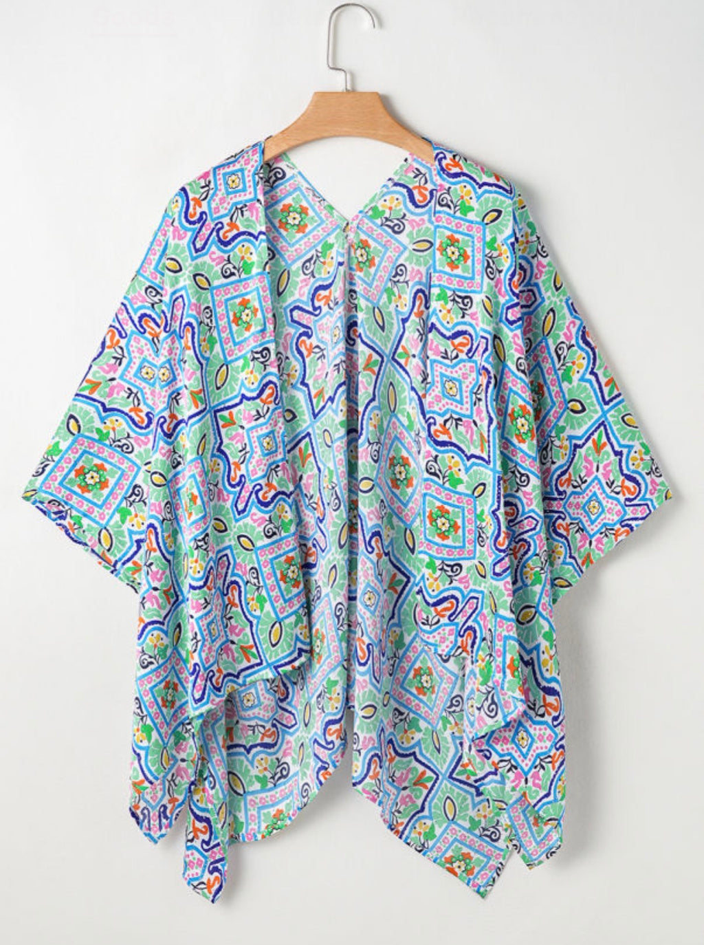 Boho Floral Printed Rhinestone 3/4 Sleeve kimono
