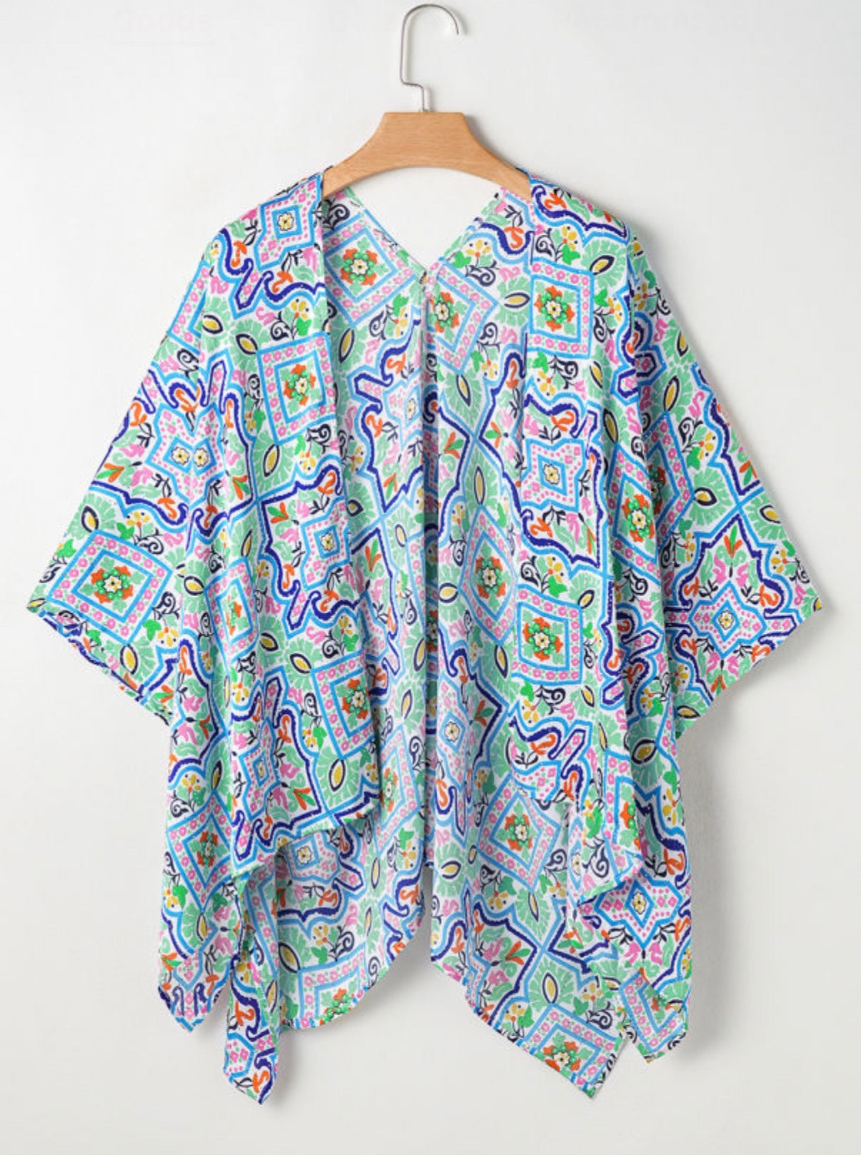 Boho Floral Printed Rhinestone 3/4 Sleeve kimono
