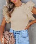 Apricot Mesh Sleeve Ribbed Top