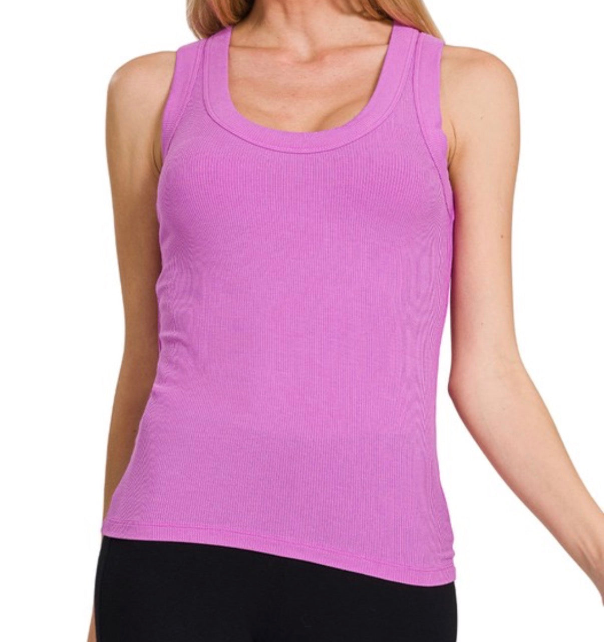 Ribbed Scoop Neck Tank Top Bright Mauve