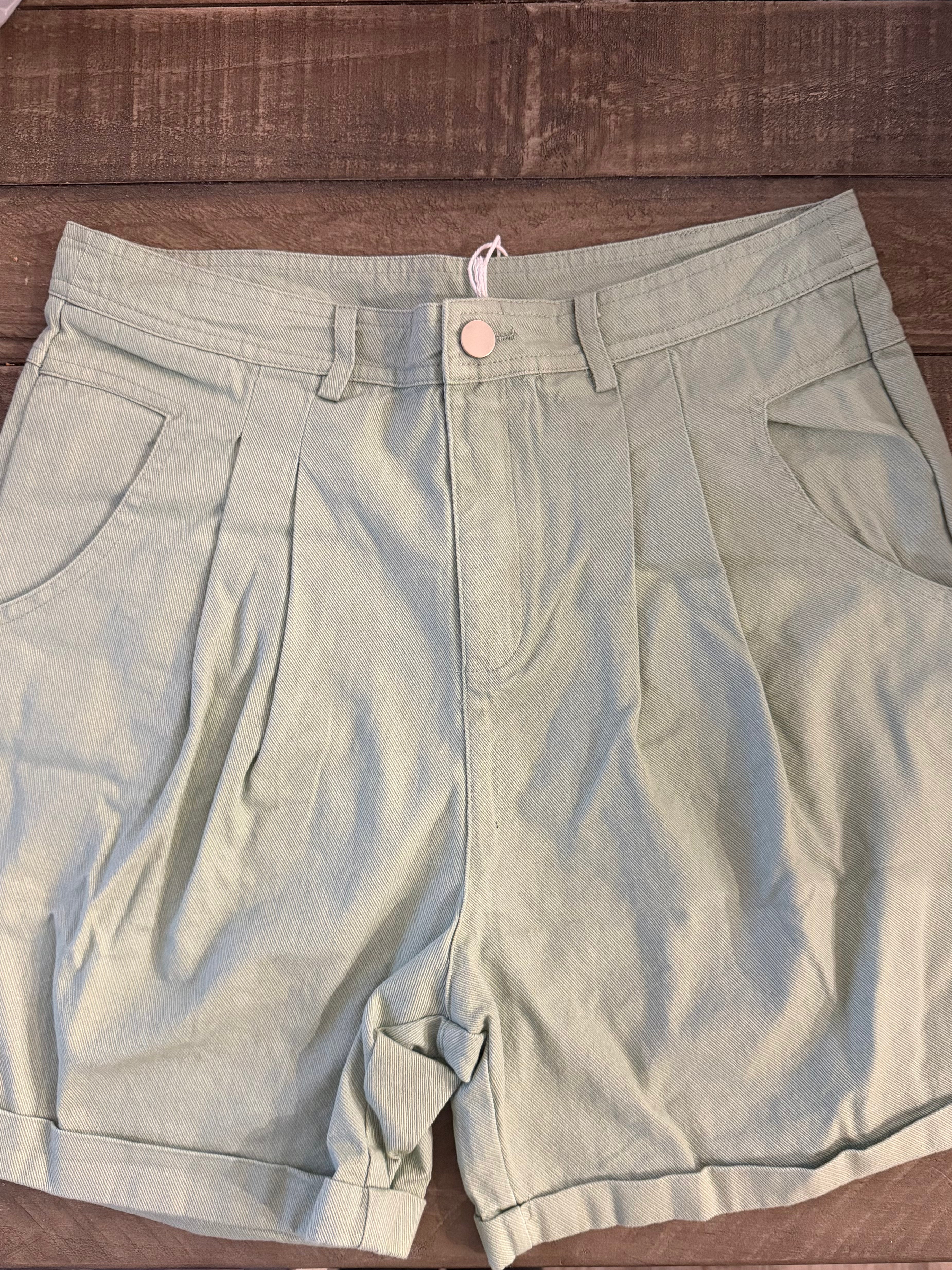Sage Green Denim Shorts