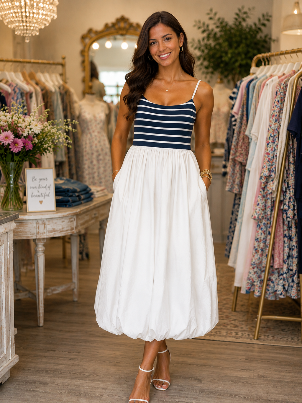 Navy And White Pocket Maxi