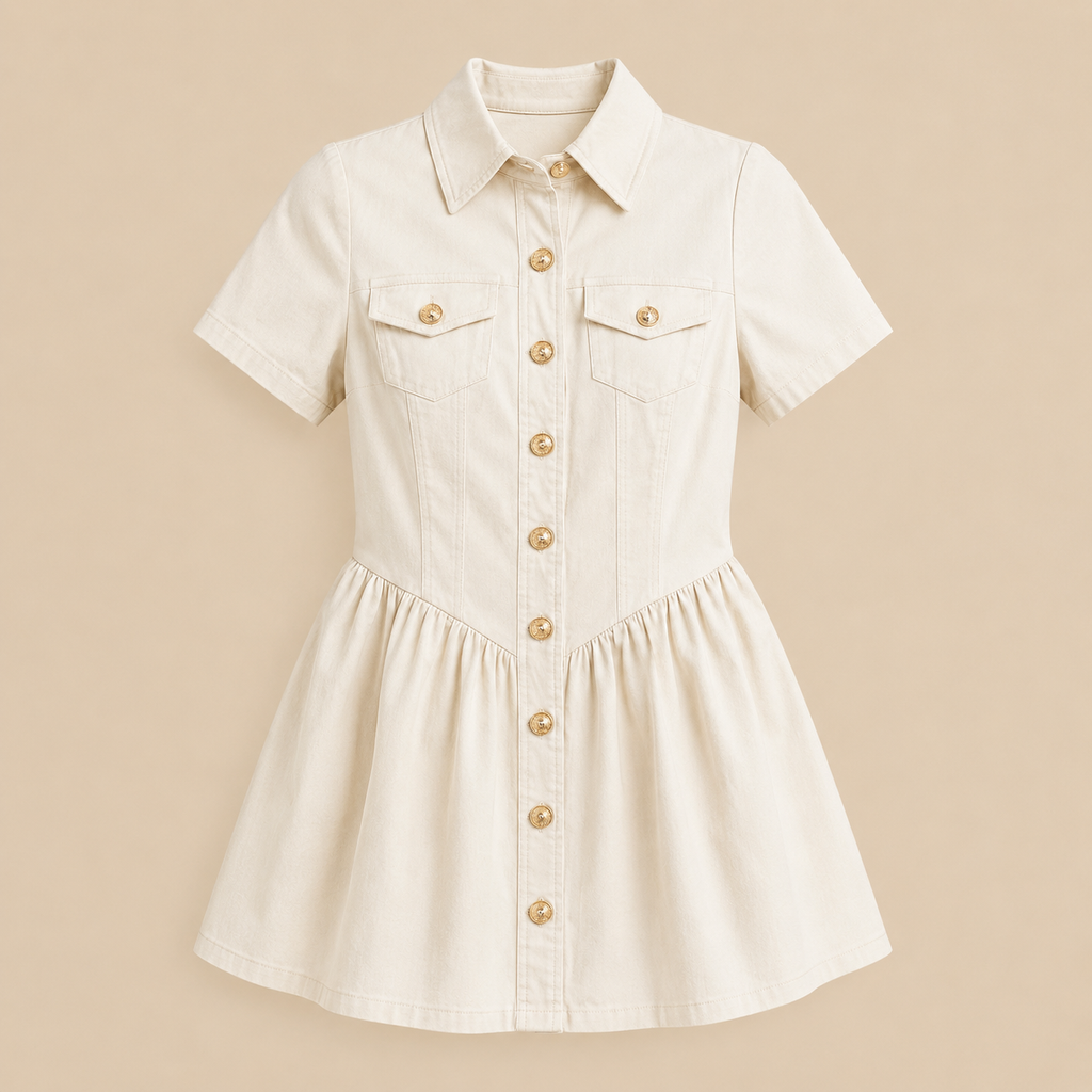 Off White Denim Snap Button Mini Dress