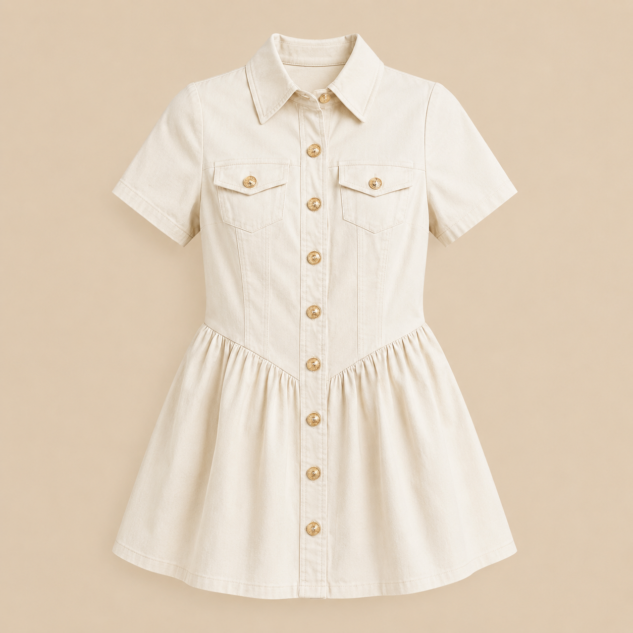 Off White Denim Snap Button Mini Dress
