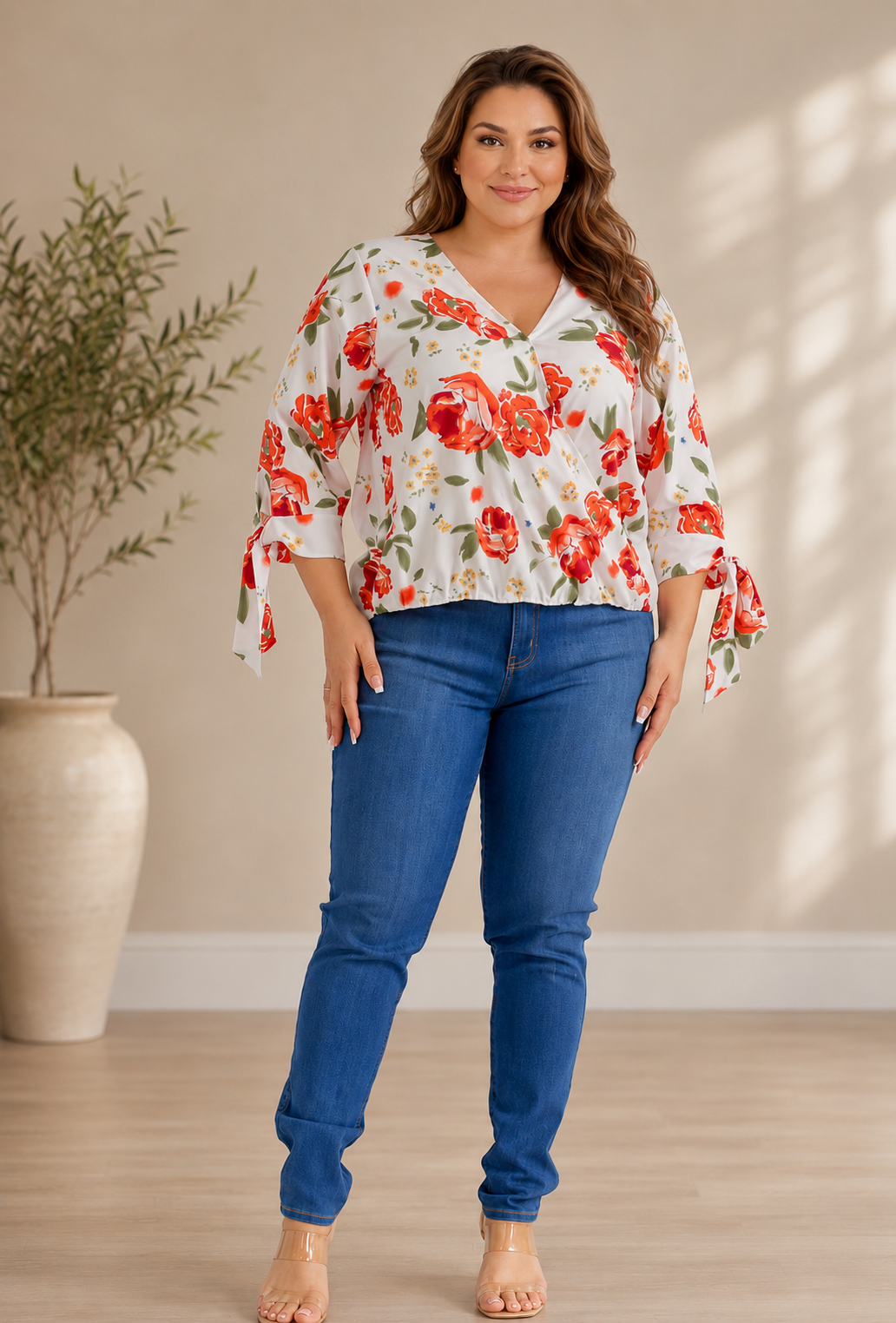 Scarlet Garden Tie-Sleeve Blouse