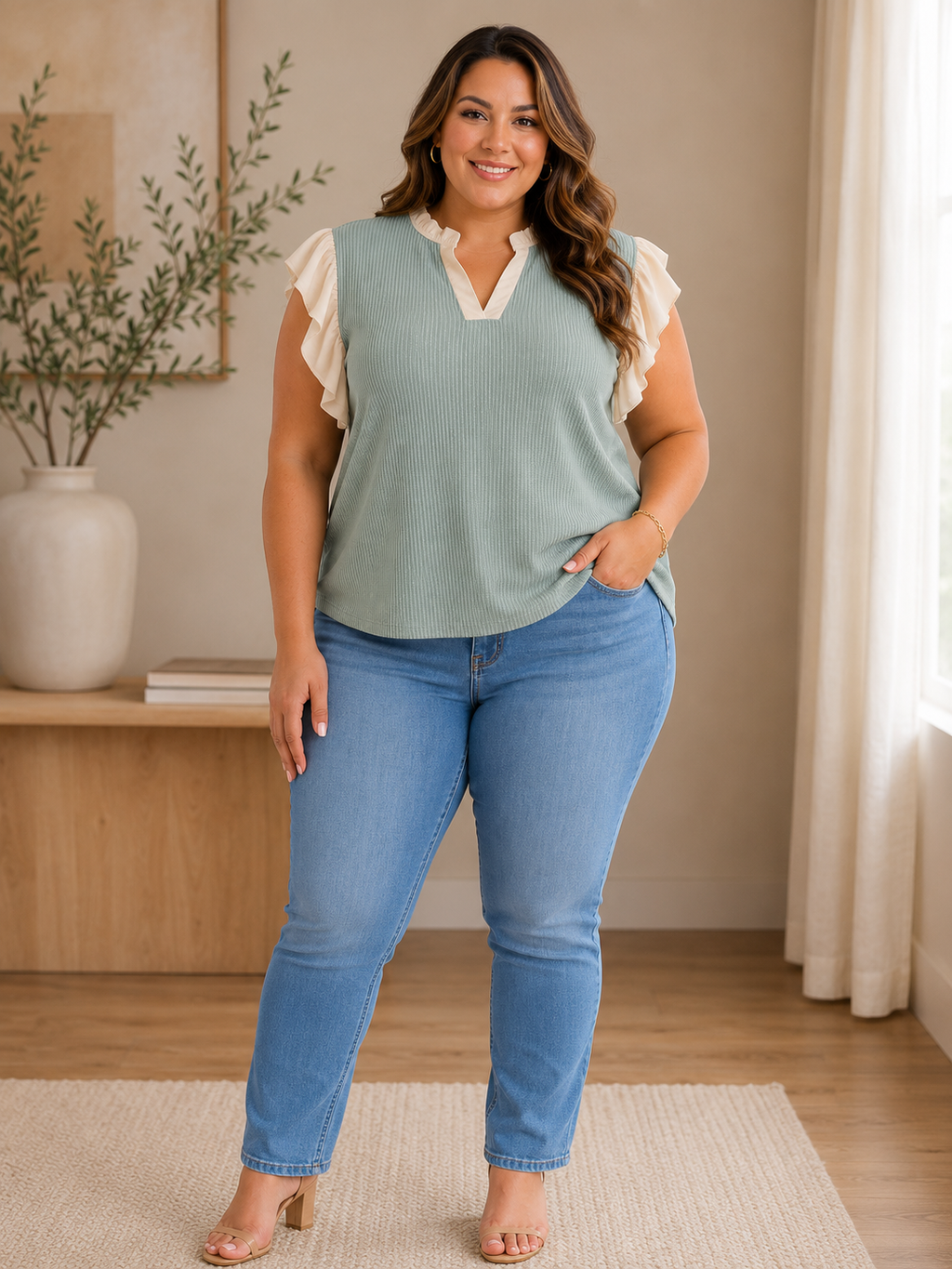 Sage Meadow Flutter Sleeve Top