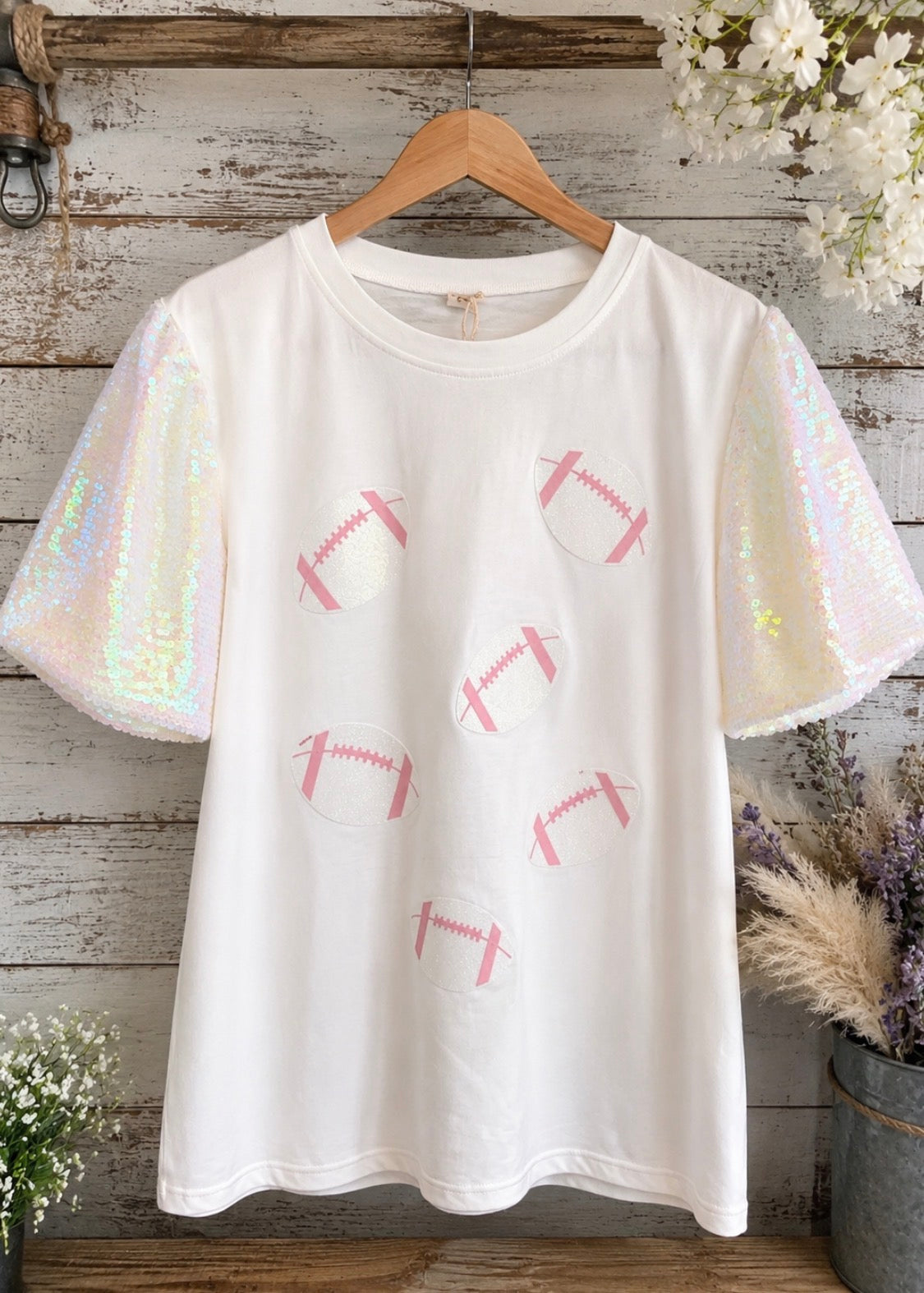 Pink Sequin Football Tee