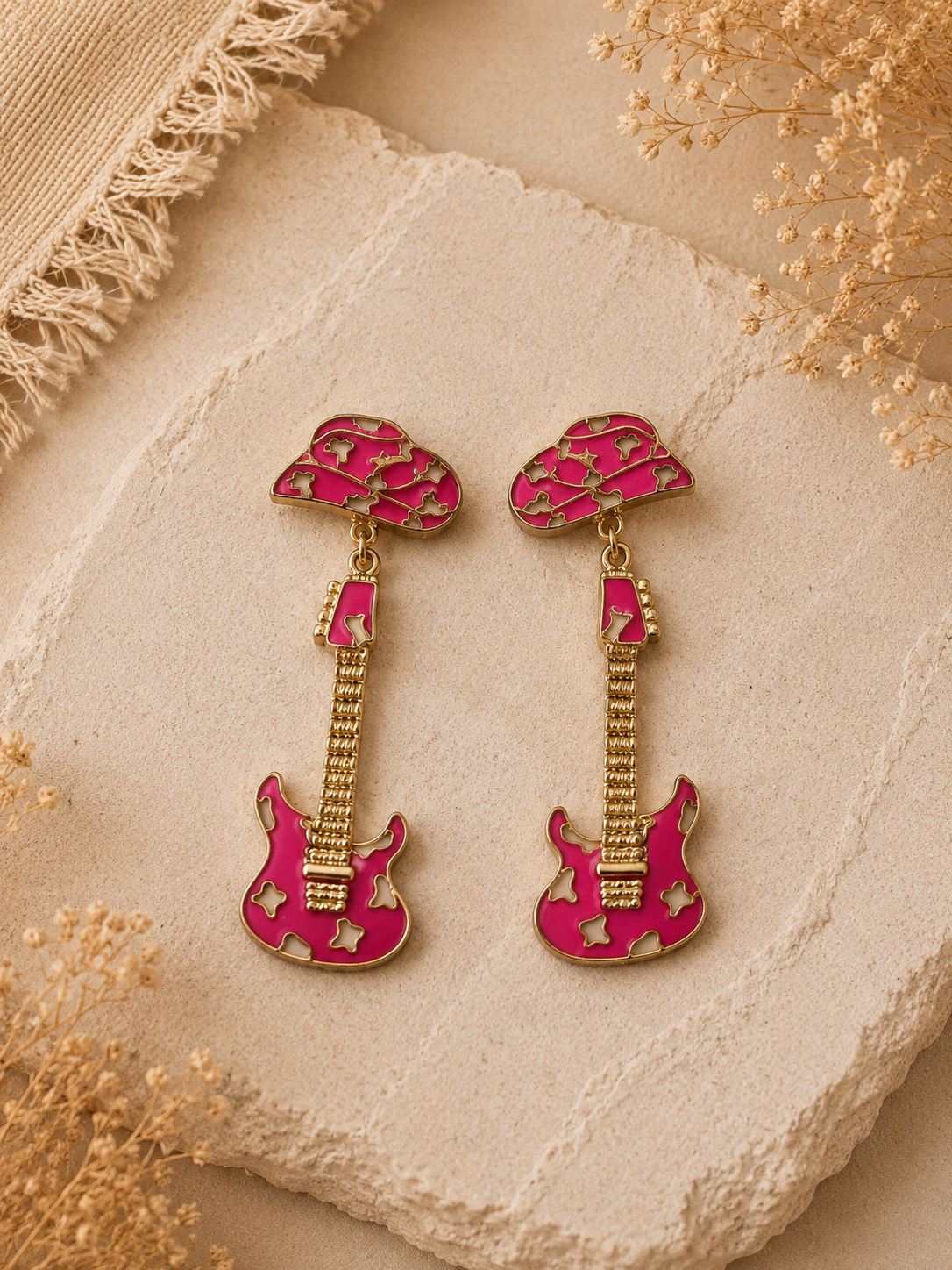Pink Pony Guitar Earrings