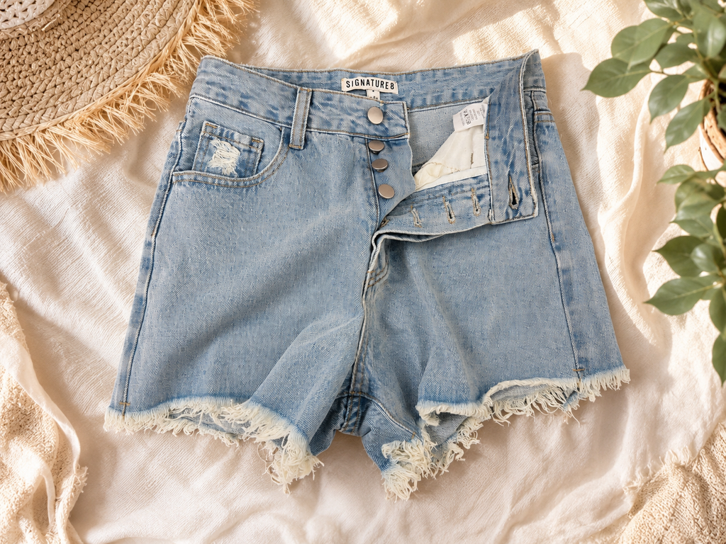 Button Down Jean Shorts