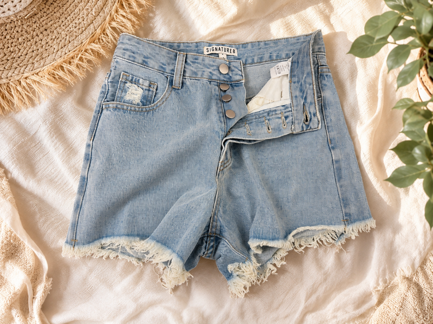 Button Down Jean Shorts