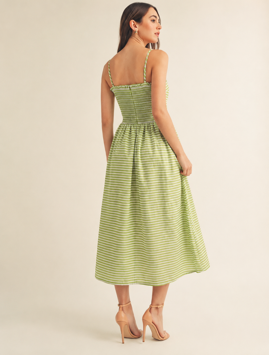 JUST ME WOMEN'S SLEEVELESS SQUARE NECK SMOCK POCKETS STRIPES MAXI DRESS