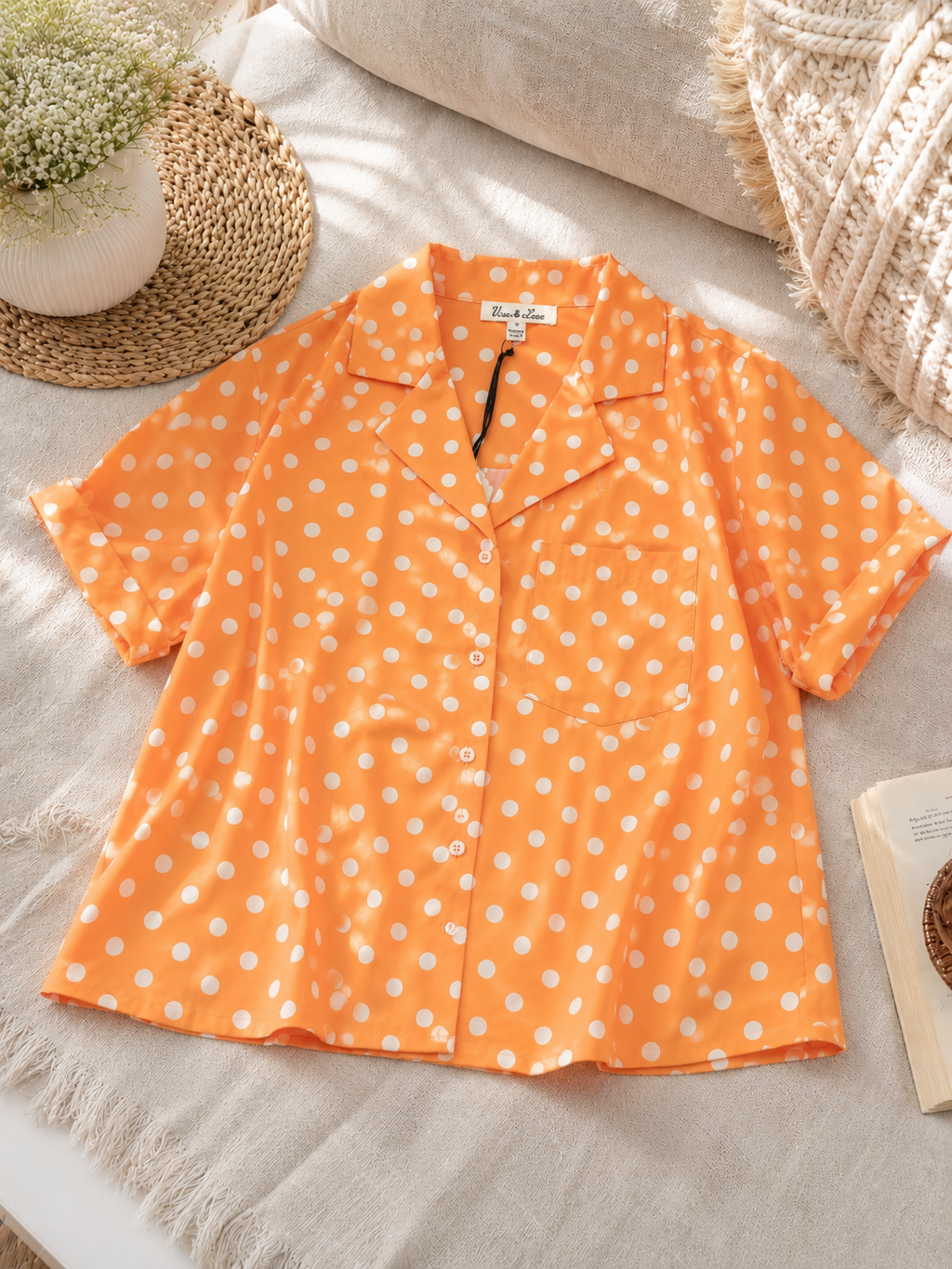 Orange Polka Dot Button Down
