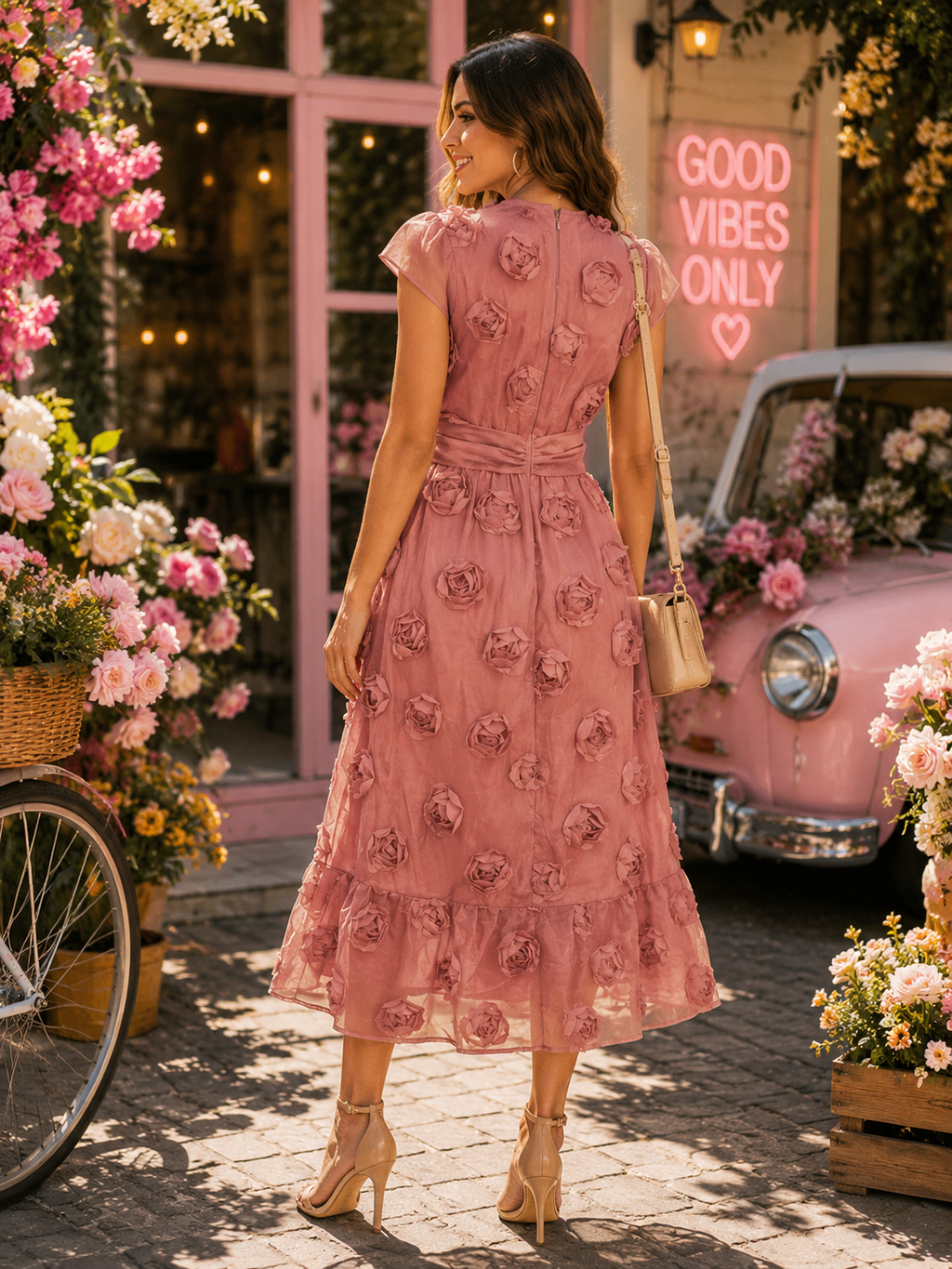 Just Me Rosette Midi Dress