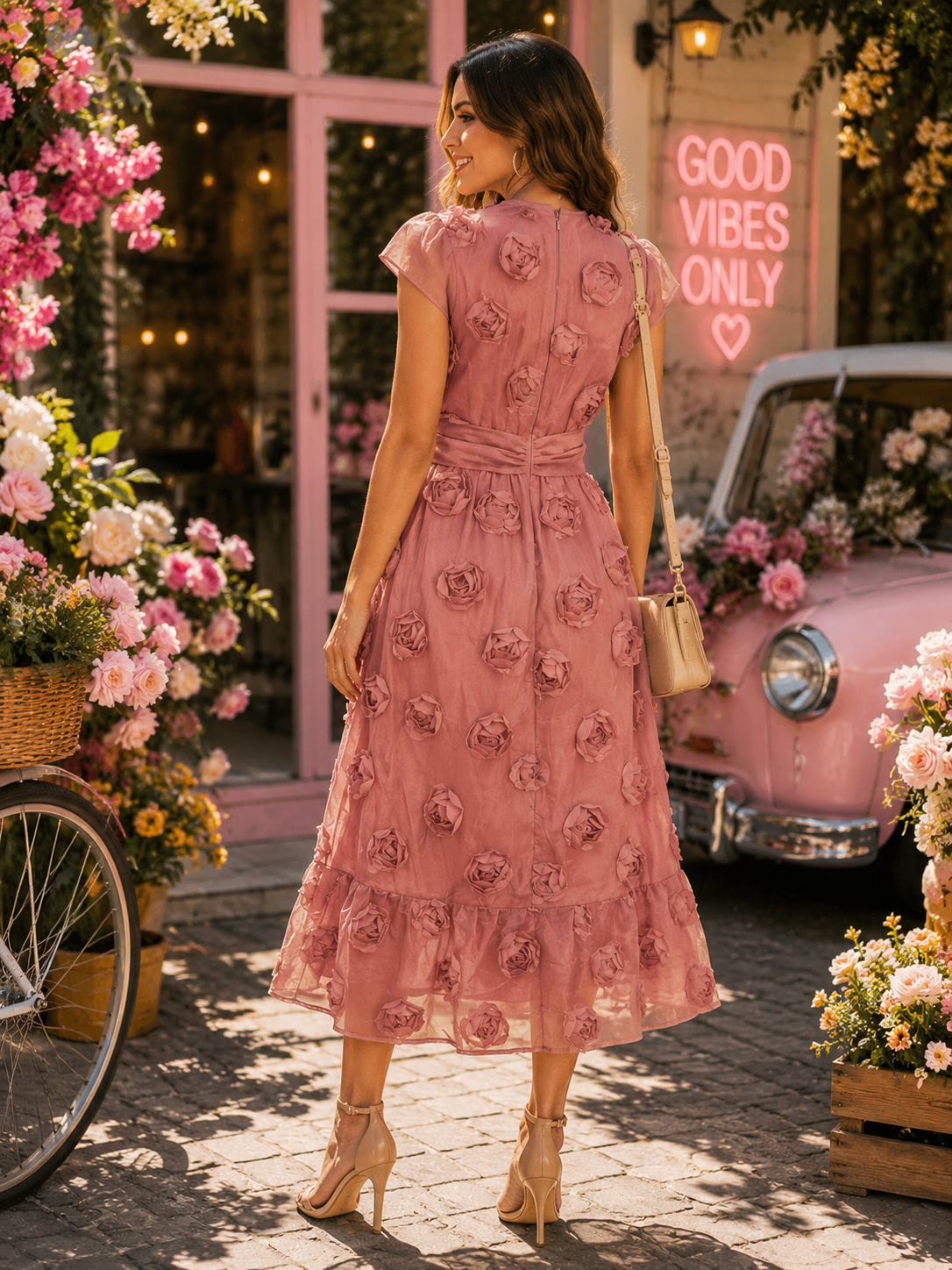 Just Me Rosette Midi Dress