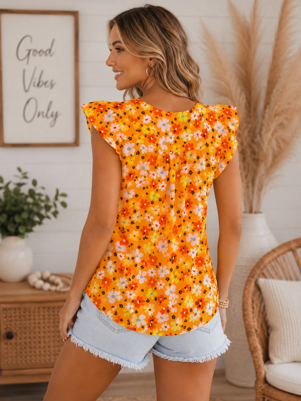 Sunshine Bloom Flutter Sleeve Top