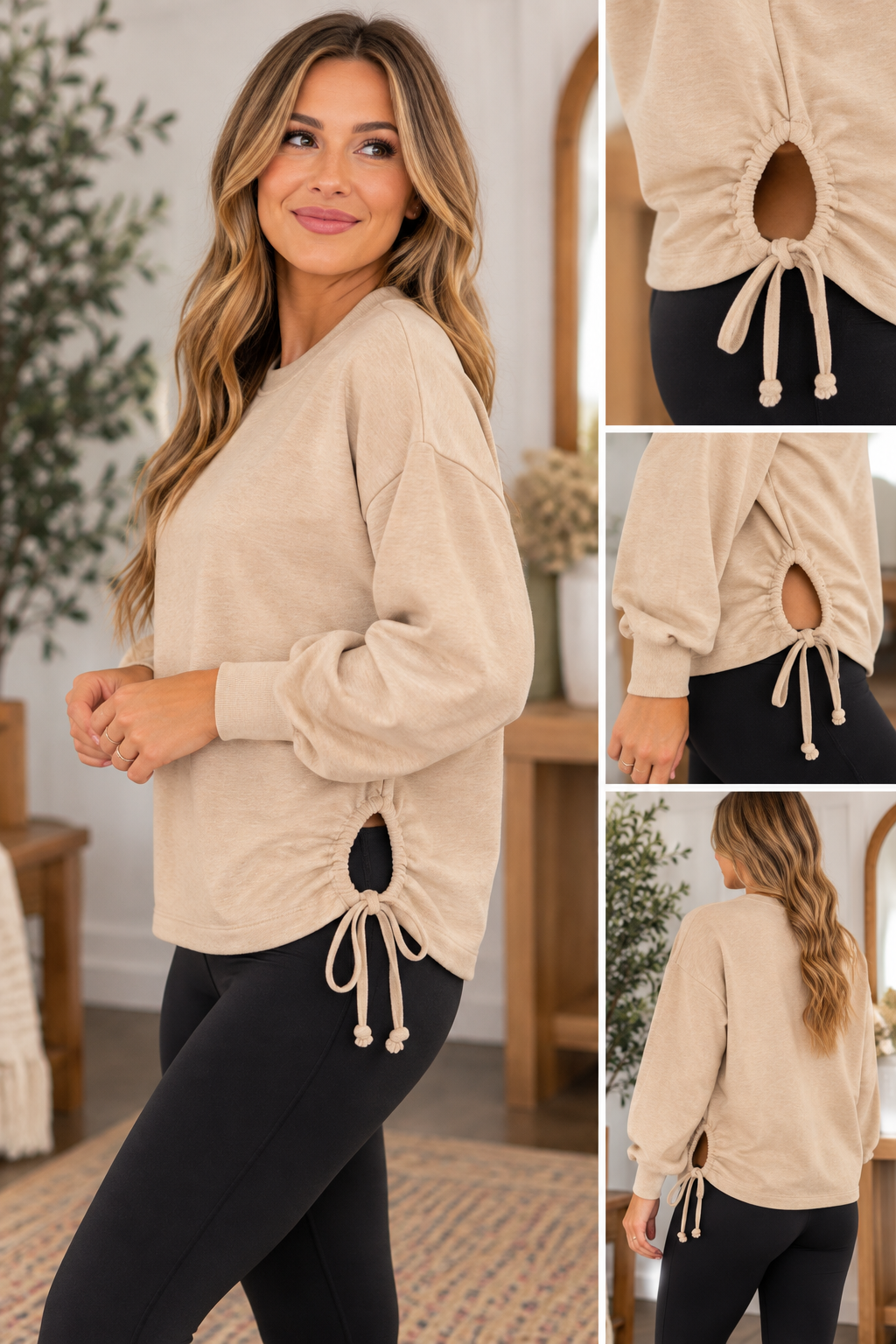 Side Tie Cutout Sweatshirt