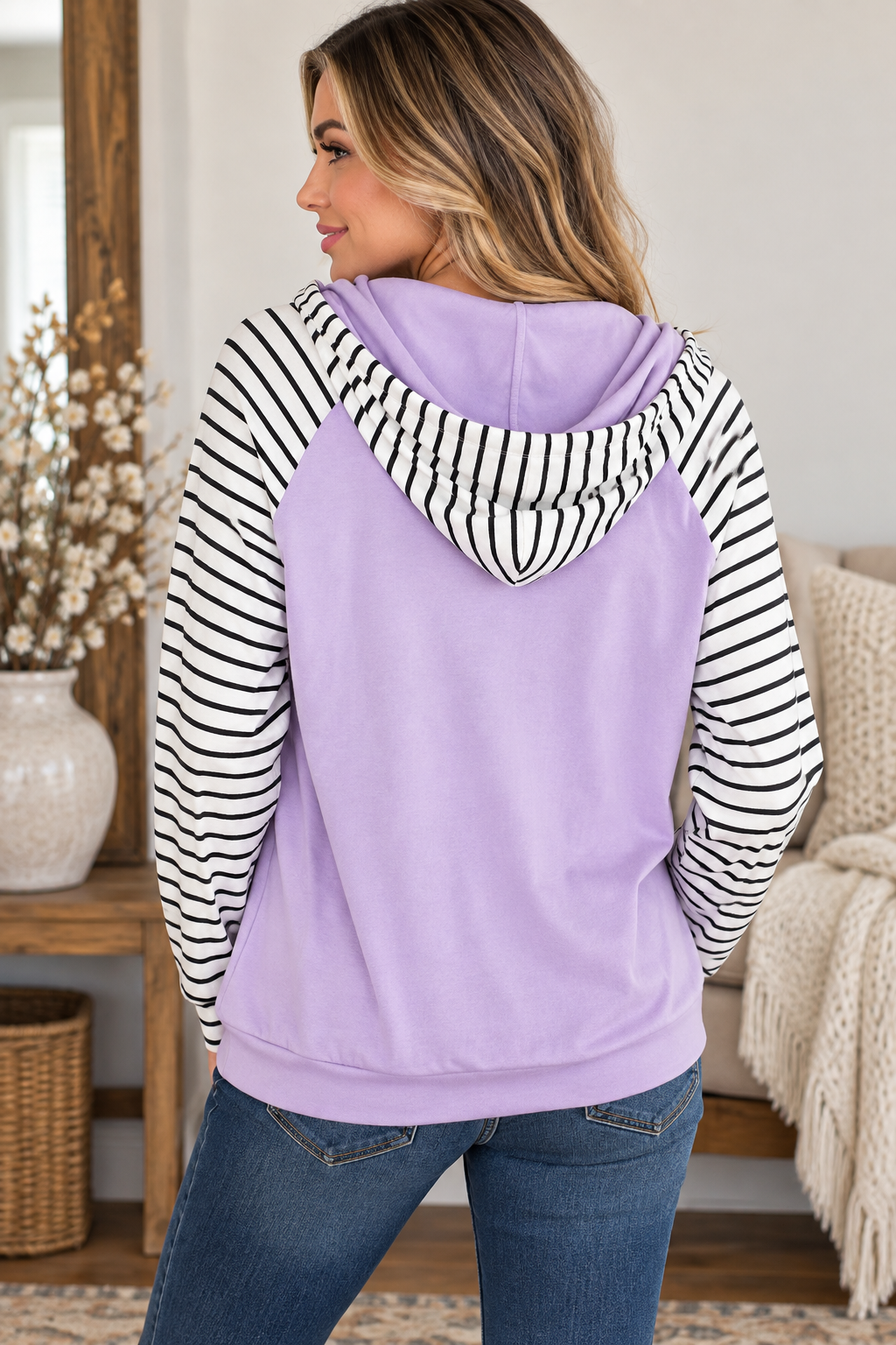 💜 Lavender Stripe Contrast Hoodie