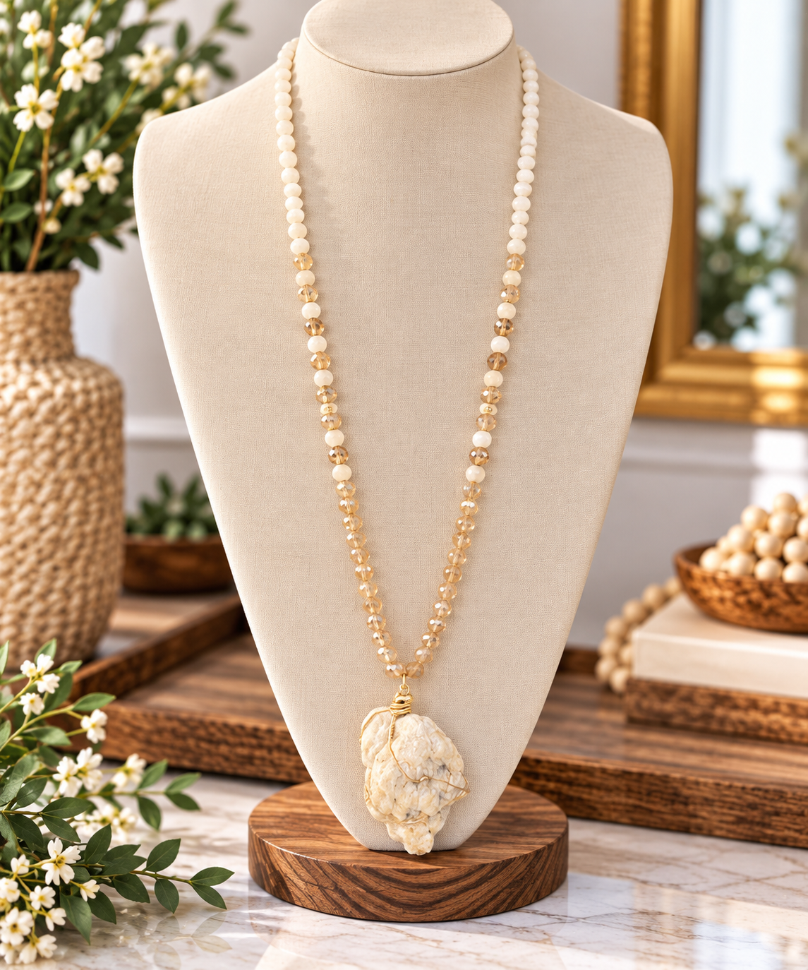 Ivory Dreams Natural Stone Pendant Necklace
