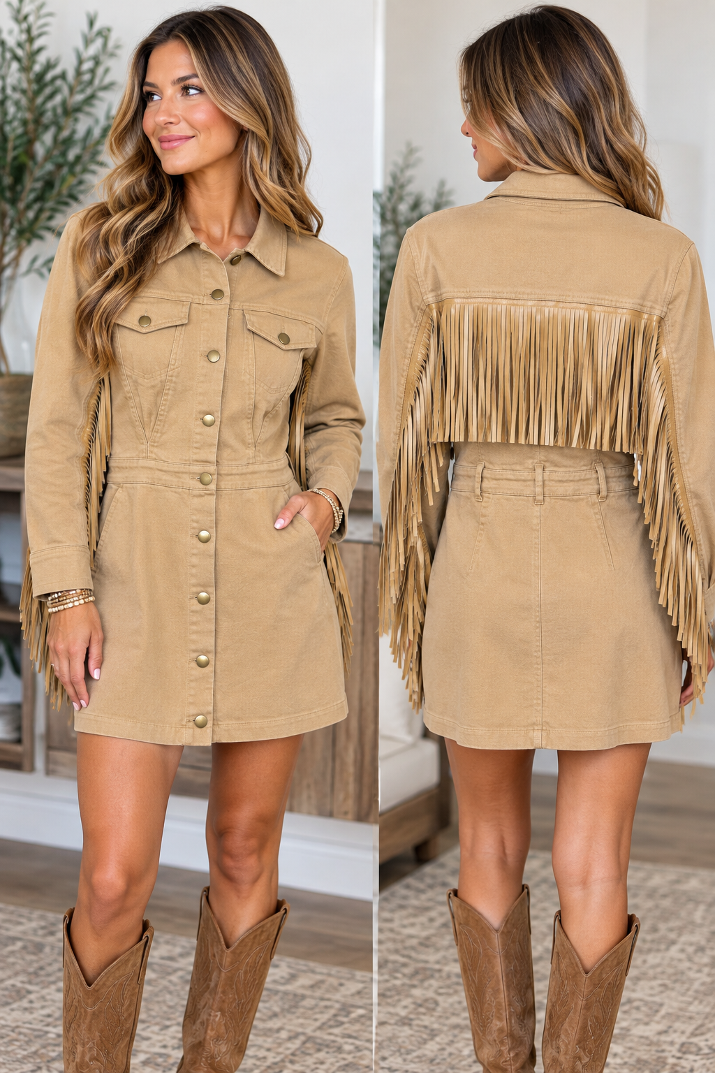 Western Charm Fringe Denim Dress